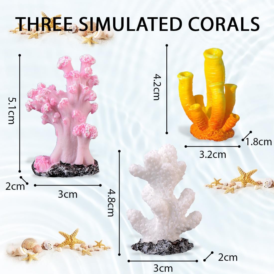 Mini Coraux Décoratifs pour Aquarium - Résine Imitation Naturelle - Décoration Fond Marin (Style Récif Corallien) Lot de 3