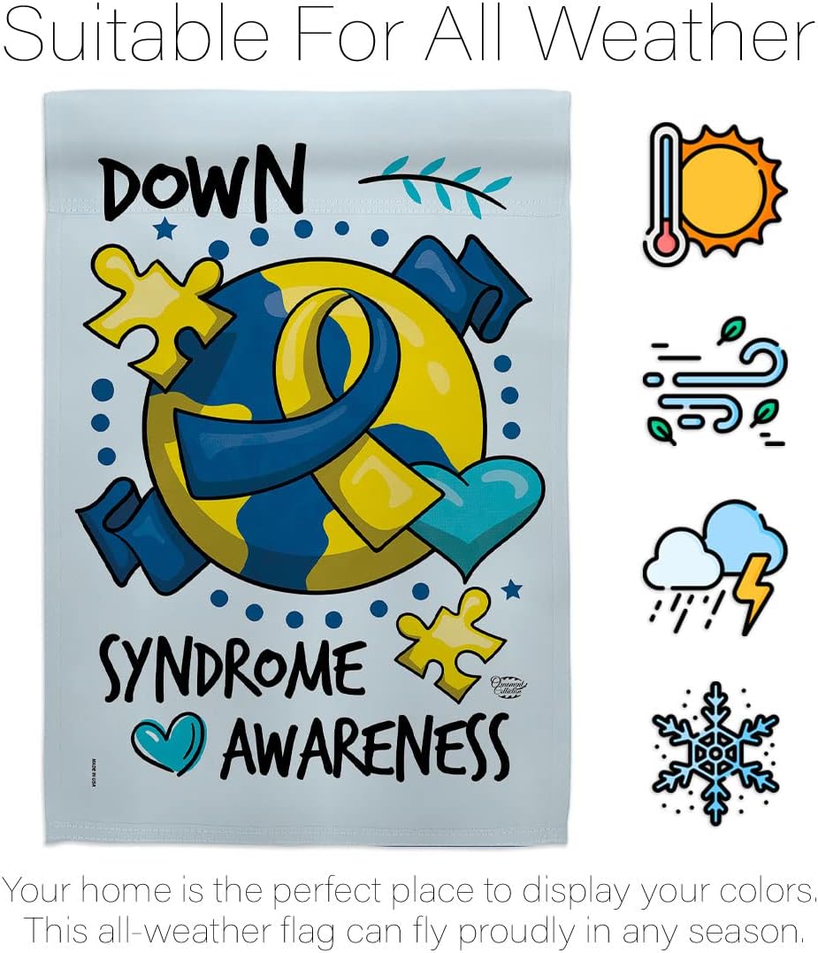 Down Syndrome Awareness Garden Flag Pole Holder Set Blue Yellow Ribbon Breast Cancer Autism Support Inspirational Door Wall Decorations Outdoor Heart Tapestry Banner Yard Sign Home Decor Gifts For Her Made In USA