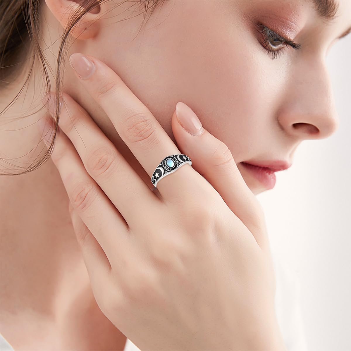 VONALA Anello da donna con pietra di luna, in argento sterling 925, regolabile, anello a mezzaluna aperta, regalo per donne, amici, famiglia