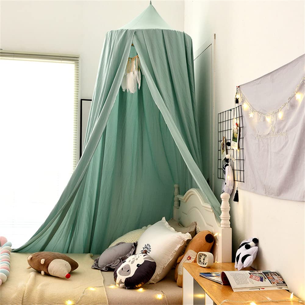 Surwin Bed Canopy for Girls Boys Kids Single Double Bed, Round Dome Bed Canopy Mosquito Net Protection Canopy Play Tent Bedroom Nursery Decoration Hanging Curtain Net (Lake Green)