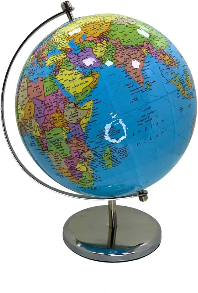 Globo Terrestre Decorativo Mabruk, Base Cromada, 34 x 27 x 25 cm