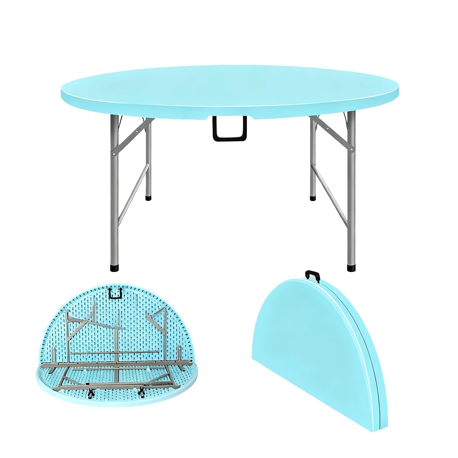 Tavolo pieghevole portatile resistente, tavolo da pranzo pieghevole a metà, con borsa per il trasporto, ideale per feste, pranzi, matrimoni, eventi, picnic, interni ed esterni (blu, 152 cm/59,8 poll