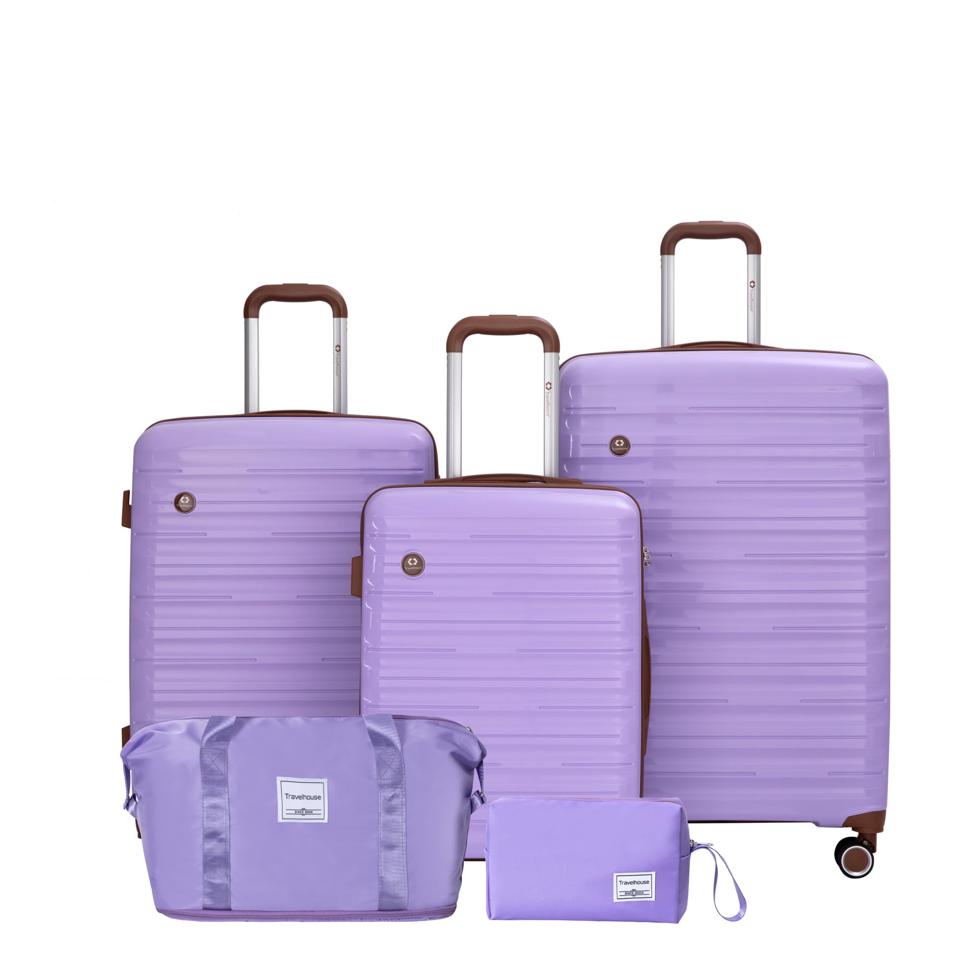 Travelhouse Ascona - Set di 5 bagagli, valigetta con ruote, policarbonato + custodia rigida ABS, borsa da viaggio e beauty case, set di bagagli a mano, viola/lilla, 77x30x53 cm, Set di valigie