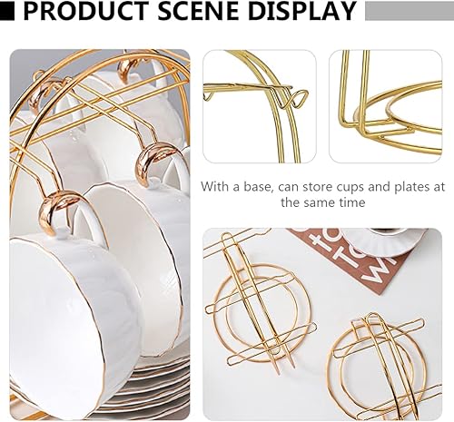 Miniatura 2 de jojofuny Soporte de exhibición de tazas de té de metal dorado, 6 ganchos, estilo europeo, soporte para tazas de árbol de hierro forjado, organizador