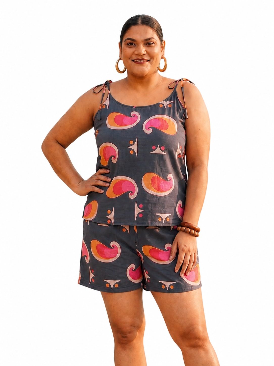 magnetism Plus Women's Abstract Print Crepe Co-ord Set with Tie-Up Straps-picture-15