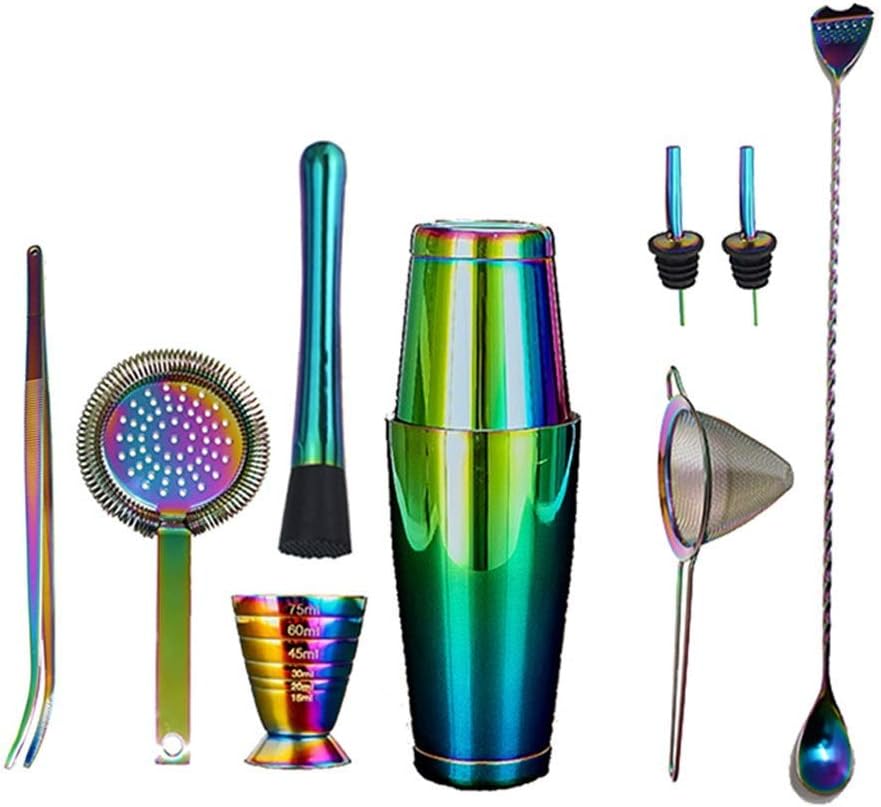 10-Piece Bartender Kit Cocktail Shaker Bar Set: 2 Weighted Shaker Tins, Strainer Set, Jigger,Tweezer,Pourers, Cocktail shakers