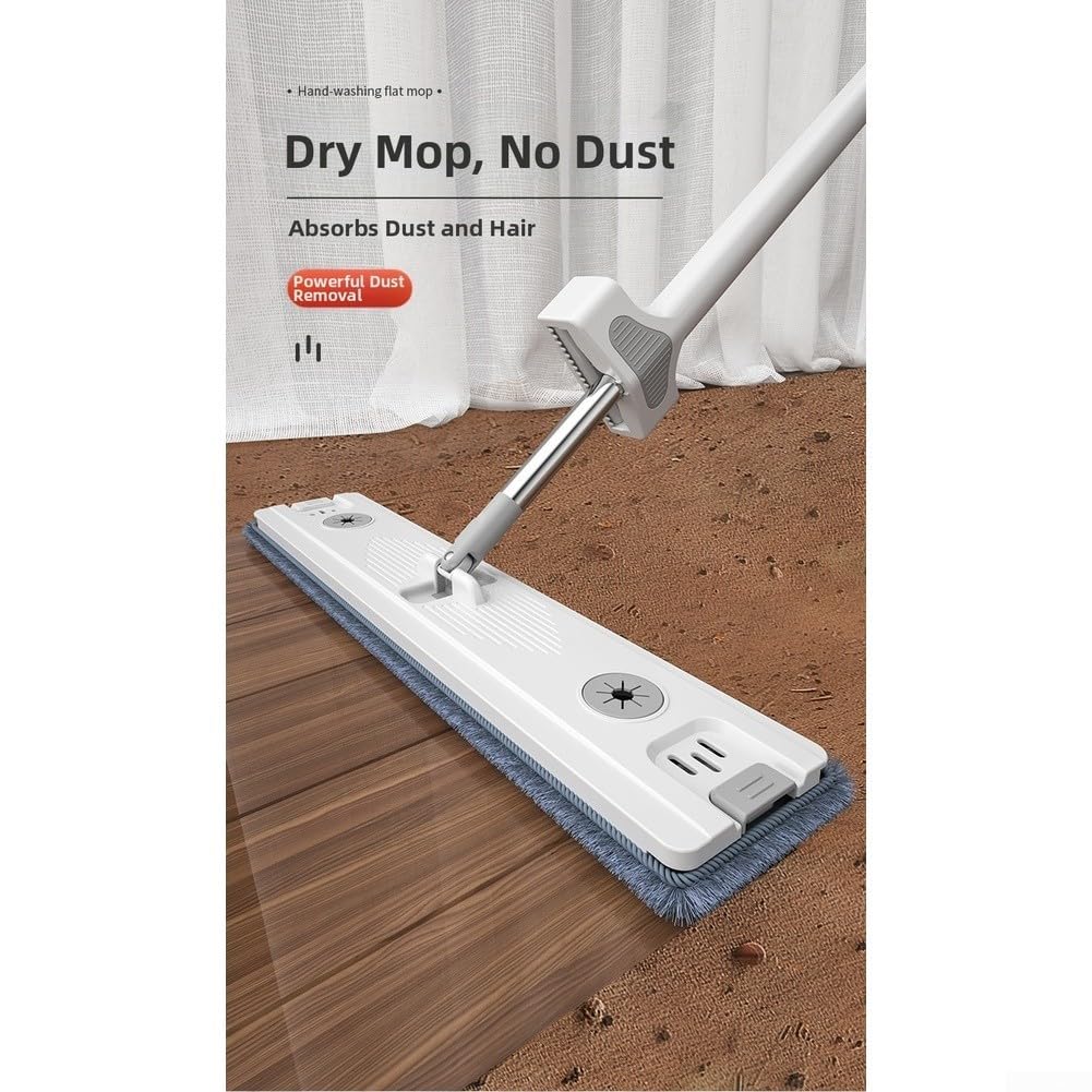 Mopa plana giratoria de 360 grados con mecanismo de autoescurrido y almohadilla de microfibra extragrande de 45 cm para una limpieza eficiente del suelo debajo de los muebles, mango