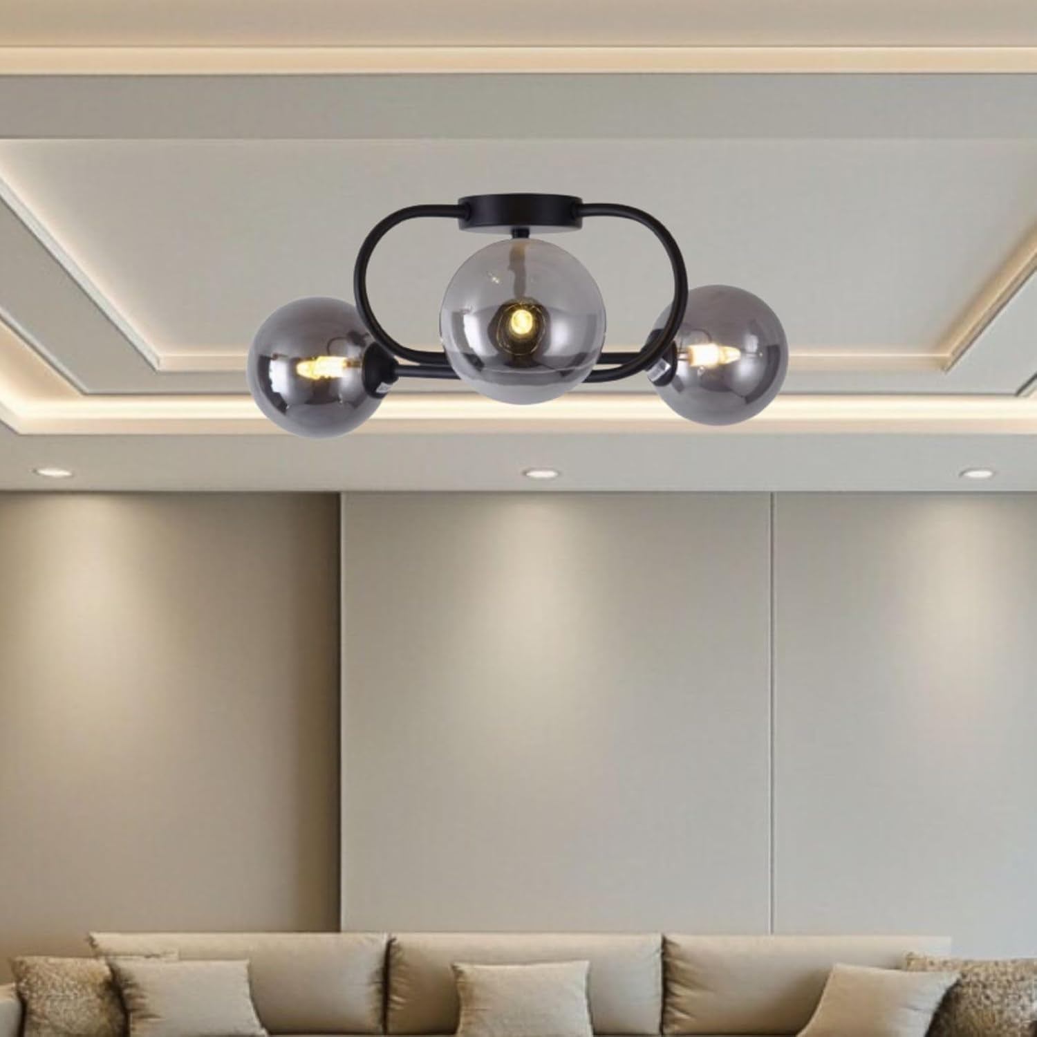 NOUVO Modern 3 Black Ceiling Light with Mild Steel Frame, Adjustable Multi-Directional Spotlights, 240V Contemporary Round Flush Mount for Living Room, Bedroom, Kitchen, Hallway, Porch