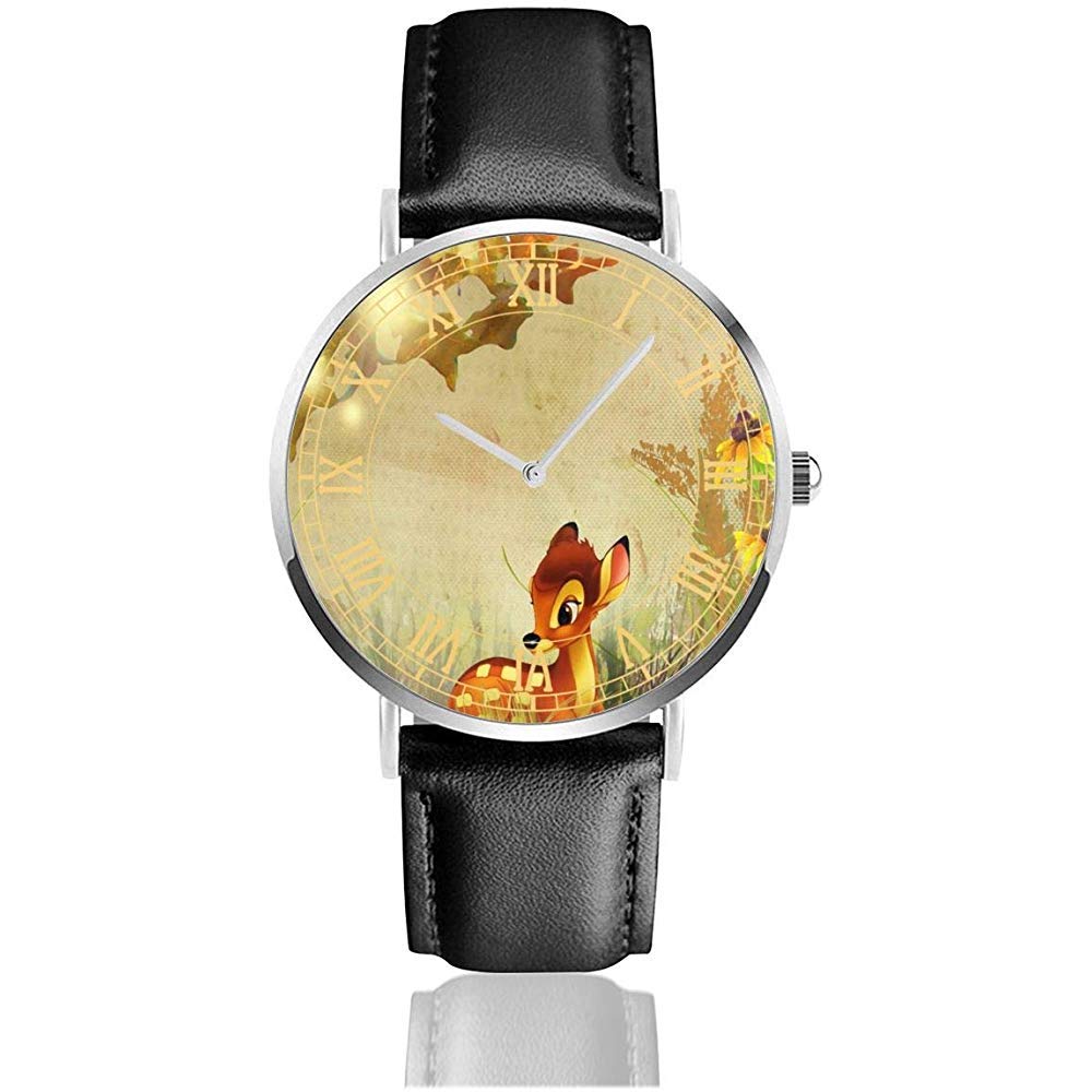 Watch Fall Bambi Autumn Flowers Personalized Wrist Watches Quartz Stainless Steel and Pu Leather