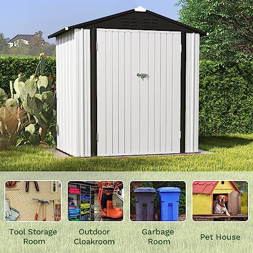 Image of Patiowell 6x4 FT Outdoor Storage Shed, Garden Tool Storage Shed with Sloping Roof and Double Lockable Door, Outdoor Shed for Garden Backyard Patio Lawn,White