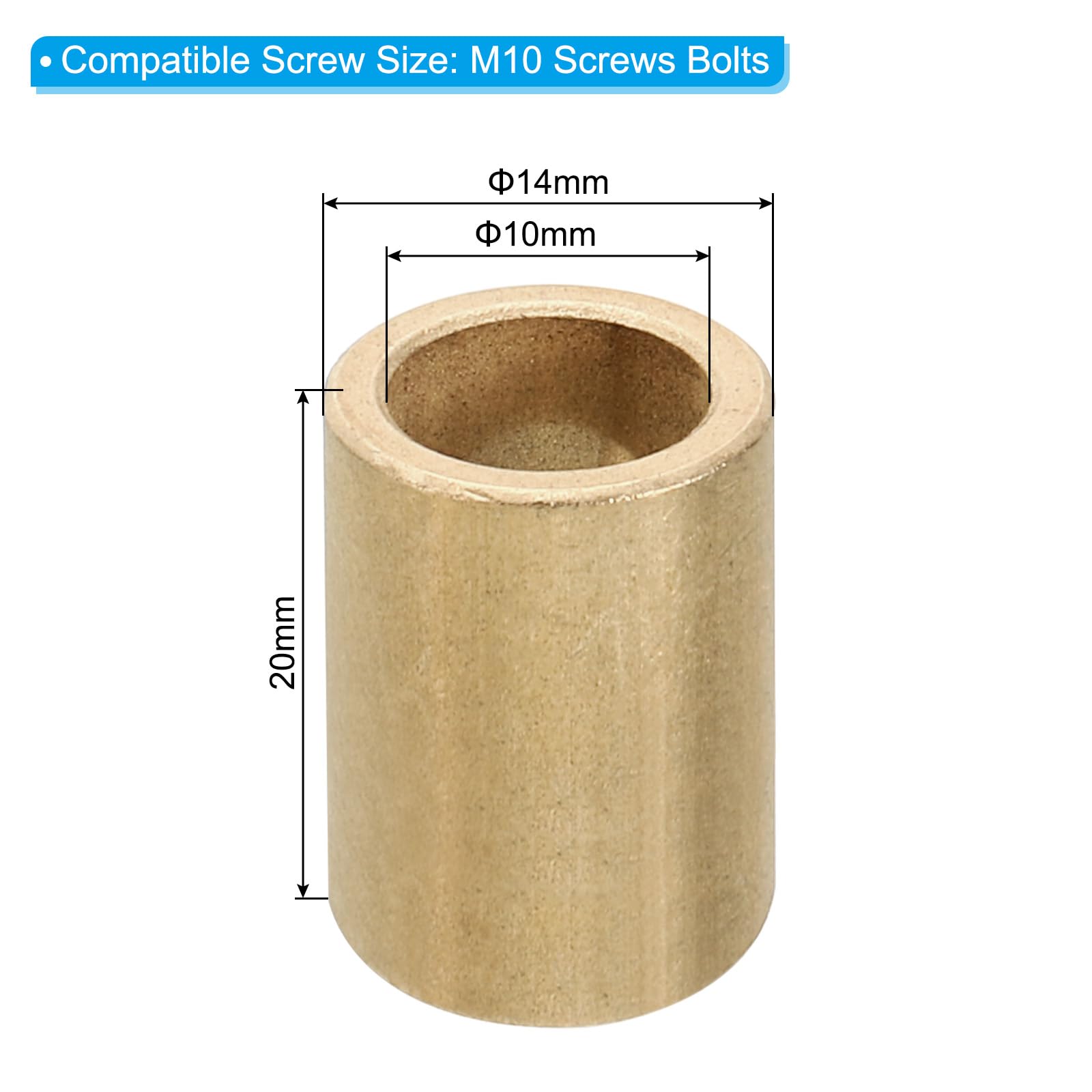 PATIKIL M10 Brass Spacers, 5 Pcs Metal Spacer Brass 10mm ID x 14mm OD x 20mm L Brass Spacers Screw Standoff for 3/8 Inch or M10 Screw - Image 2