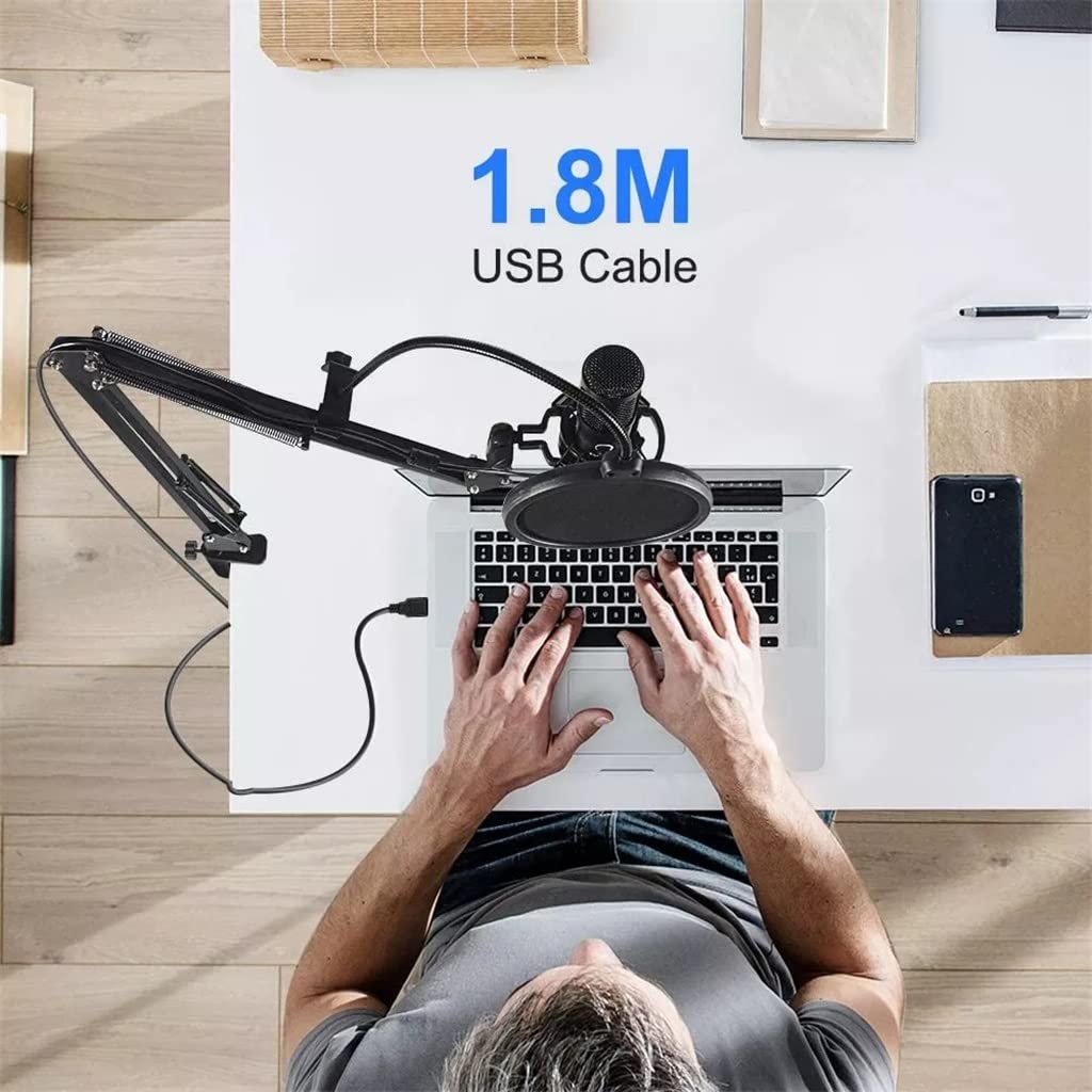 Mikrofon USB z ramieniem Pojemnościowy Stojak na mikrofon komputerowy ze światłem pierścieniowym Zestaw studyjny Nadaje się do nagrywania wideo z gier
