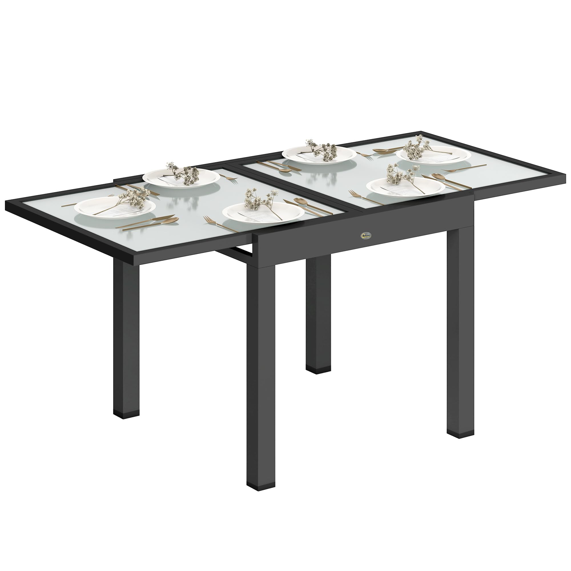 Outsunny Gartentisch, Balkontisch mit Klappbarer Tischplatte, Terrassentisch mit Glas Tischplatte, Esstisch für Garten, 160 x 80 x 75 cm Transparent
