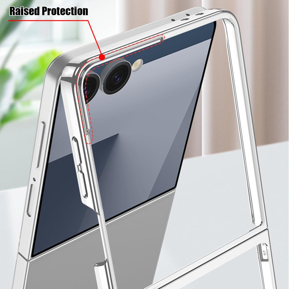 Étui pour Samsung Galaxy Z Flip 7, Mince Electroplated Cadre Housse Transparente Coque Antichoc,Noir,Flip 7