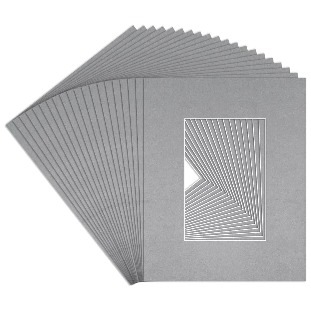 Procut Global 10x8" Silver Picture Mounts to Fit 6x4" Aperture - Precision Cut Cardboard Photo Mount - Ideal for Frames, Prints, Artwork & Certificates - Sizes & Colours Available - 20 Pack