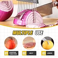 Vista 2 de Onion Slice Holder, 2025 Upgraded Stainless Steel Onion Holder for Slicing Lemon Slicer Vegetable Cutter, Kitchen Chopper Slicing Assistant Tool for