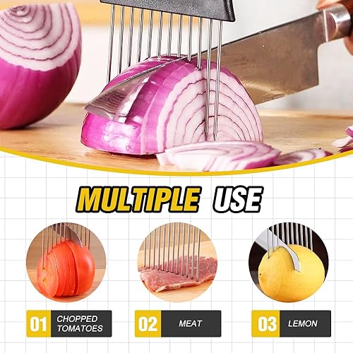 Miniatura 2 de Onion Slice Holder, 2025 Upgraded Stainless Steel Onion Holder for Slicing Lemon Slicer Vegetable Cutter, Kitchen Chopper Slicing Assistant Tool for