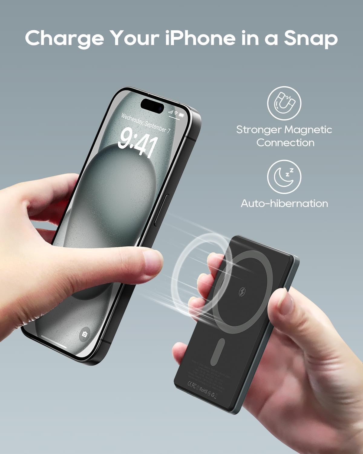 Kuulaa Magsafe Power Bank 5000mAh, 8mm Ultra Sottile Magnetico Powerbank, Batteria Caricatore Portatile Wireless PD 20W USB-C Ricarica Rapida Compatibile per iPhone 15/14/13/12 Pro Serie