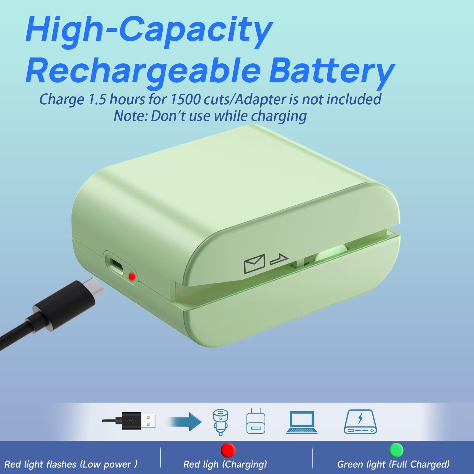 Abrecartas eléctrico recargable, cortadora automática de sobres, abridor de correo eléctrico para manejo universal de correo (verde saga)
