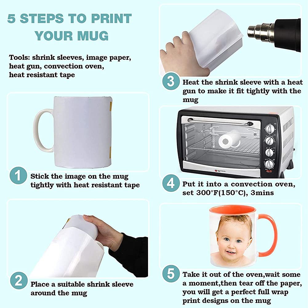 Manicotti Termoretraibili Per Sublimazione 8x12 Pollici - 60 Pezzi Per Personalizzare Tazze E Bicchieri