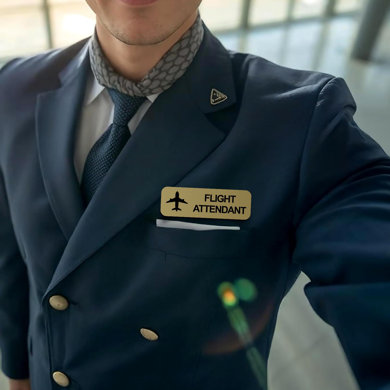 Amazon.com : Flight Attendant 1 x 3 Name Tag/Badge, Brushed Gold, (3 Pack)  : Office Products