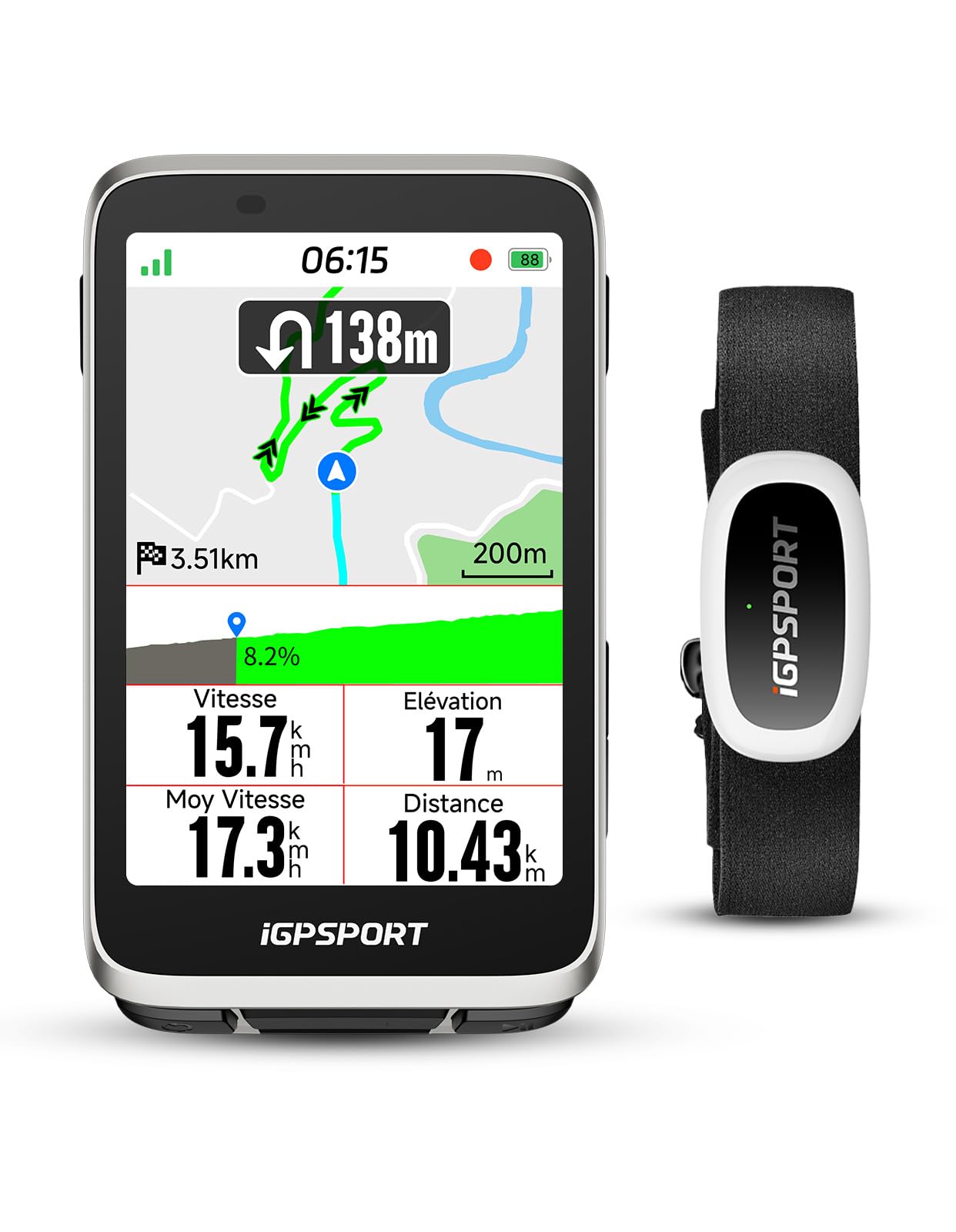 iGPSPORT BiNavi Compteur Velo sans Fil et HR50 Cardiofrequencemetre Ceinture Cardio