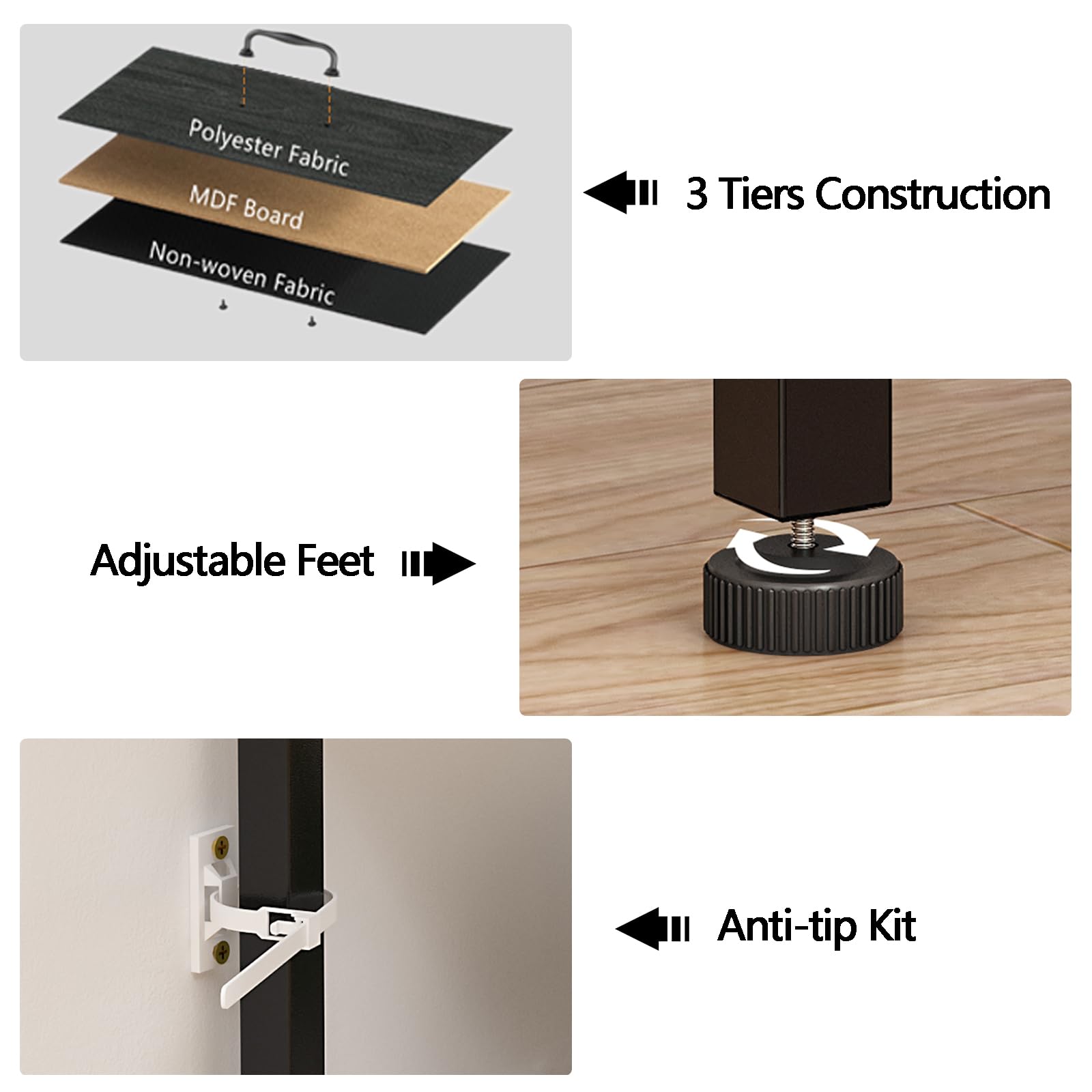 Furnulem 10 Drawer Dresser for Bedroom, Chest of Drawer for 55'' Long TV Stand Entertainment Center, Storage Organizer for Closet, Living Room, Entryway, Fabric Bins, Wood Top, Metal Frame(Black Oak)