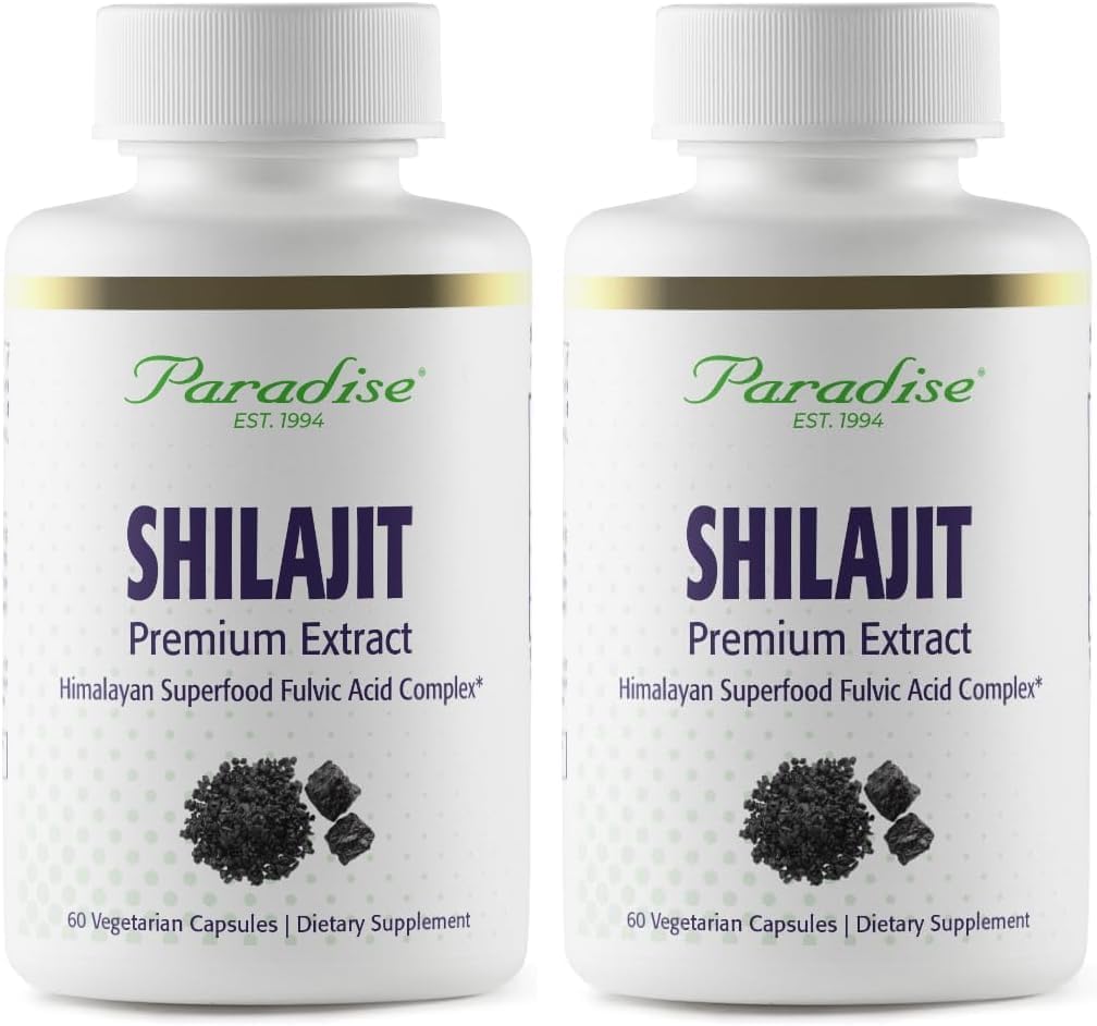 Paradise Herbs Shilajit Extract, Whole Active Plant Extract, Super Potent, Ultra Pure, Vegan, Non-GMO, Gluten Free, Keto, 60 Count Vegetarian Capsules (Pack of 2)
