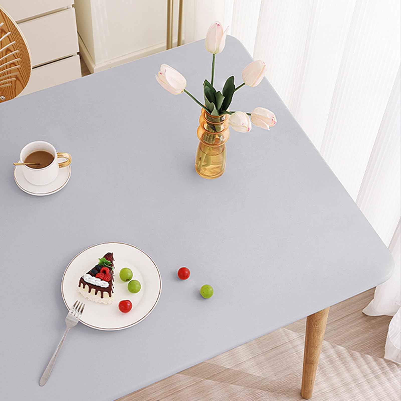 Nappe de table imperméable et lavable en cuir gris anti-chaleur