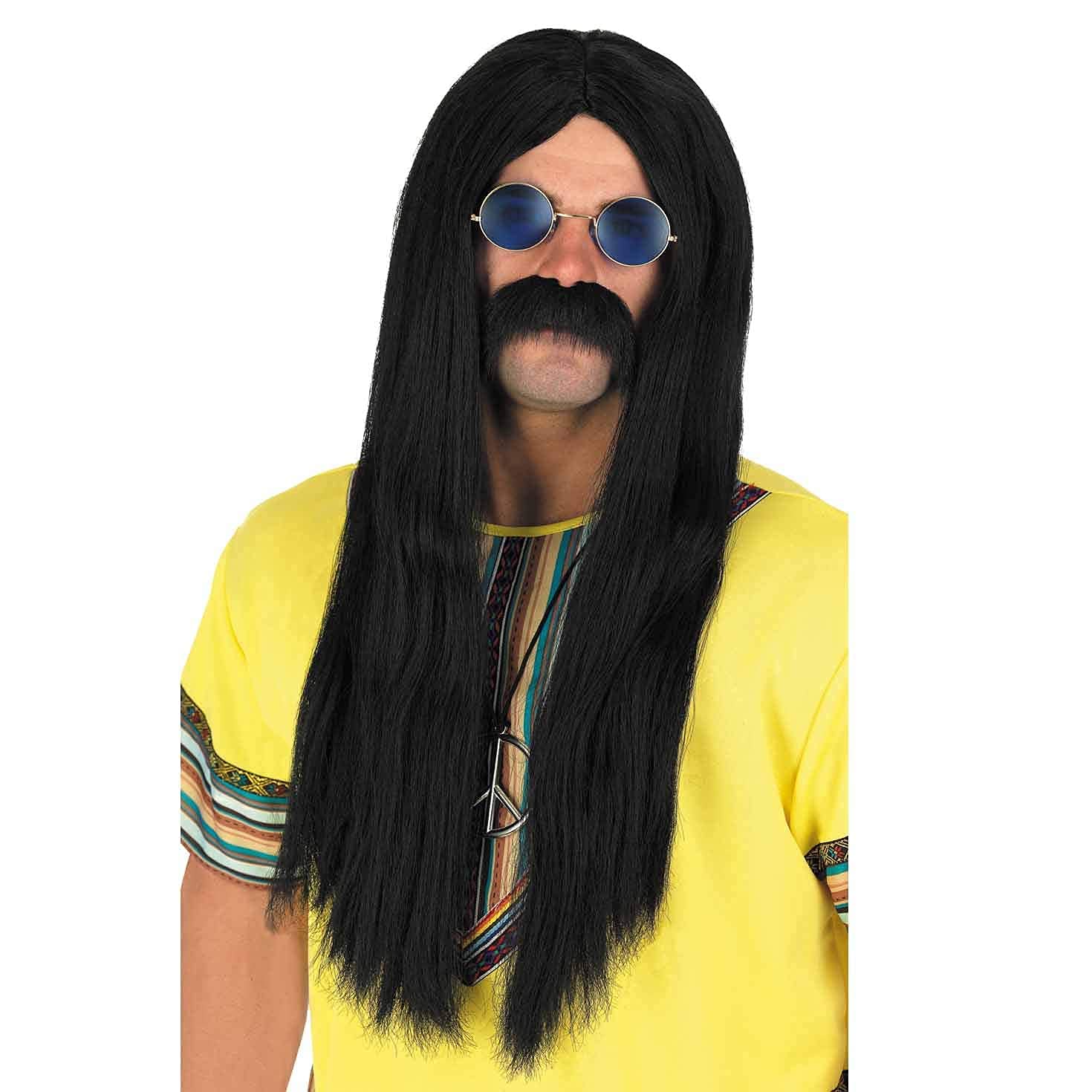Fun Shack Long Black Wig Men, Hippy Wigs for Men, Black Long Wig Fancy Dress, 60s 70s Wig for Men, Black Wig Men Long One Size - Image 4