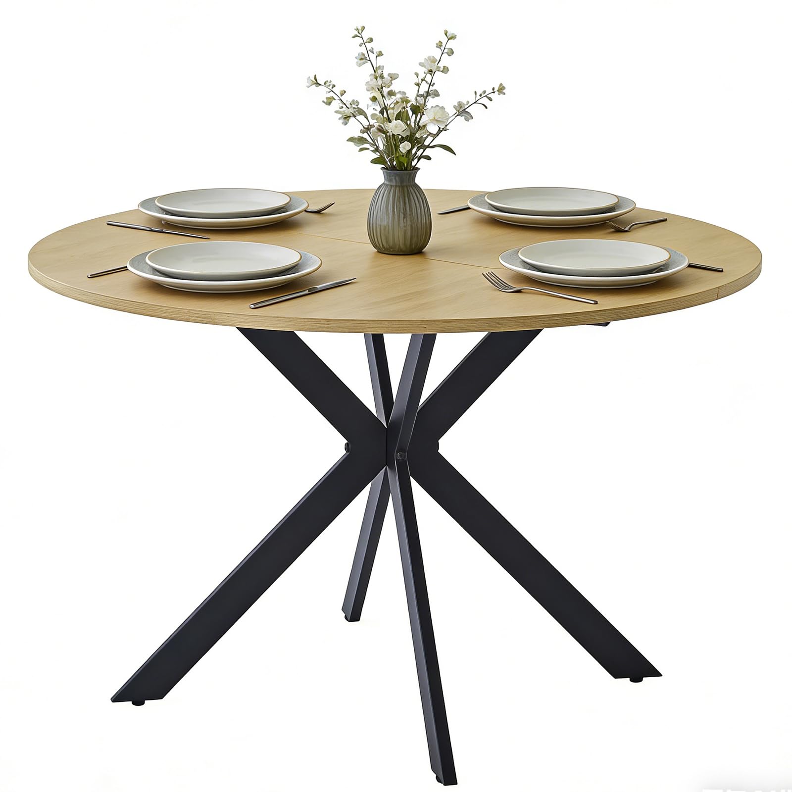 Table à Manger Ronde 100 cm, Moderne Table Ronde Salle Manger, Convient pour Salle à Manger, Cuisine, Salon, Peut accueillir 4-6 Personnes, 100x100x75 cm, Marron