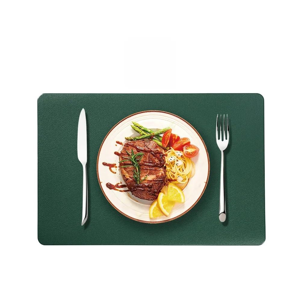 4PCS Solid Color Placemats 30x45cm PU Place Mats Wipeable Heat Resistant(Placemat-green)