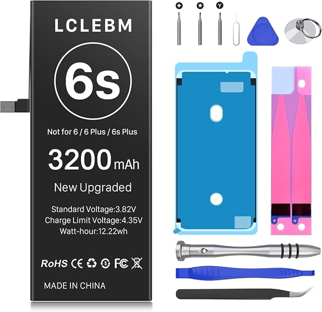 3200mAh Battery for iPhone 6S, LCLEBM New Upgrade 0 Cycle High Capacity Battery Replacement for iPhone 6S A1633/A1688/A1700 with Professional Repair Tools Kits (New Version)