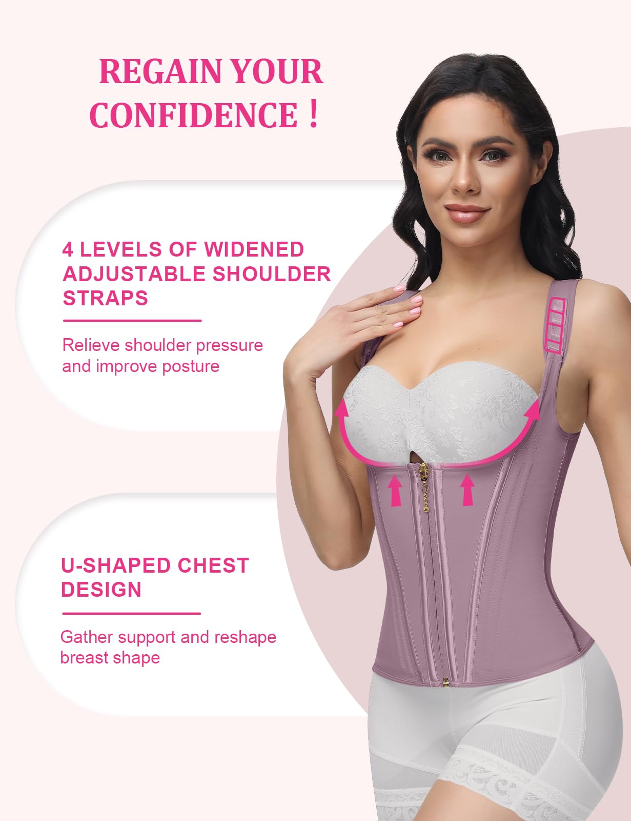 SHAPSHE Waist Trainer for Women, Tummy Control Sports Girdle, Workout Body Shaper with Adjustable Shoulder Strap
