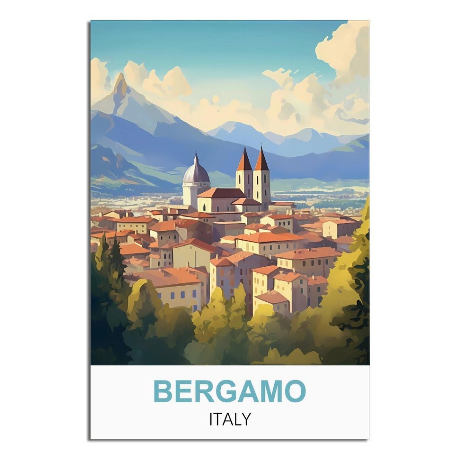Ipuzou Unframe-Style Bergamo Italy Vintage Travel Poster 08X12inch(20X30cm) Canvas Wall Decor, Wall Art Posters Prints Paintings Pictures For Living Room