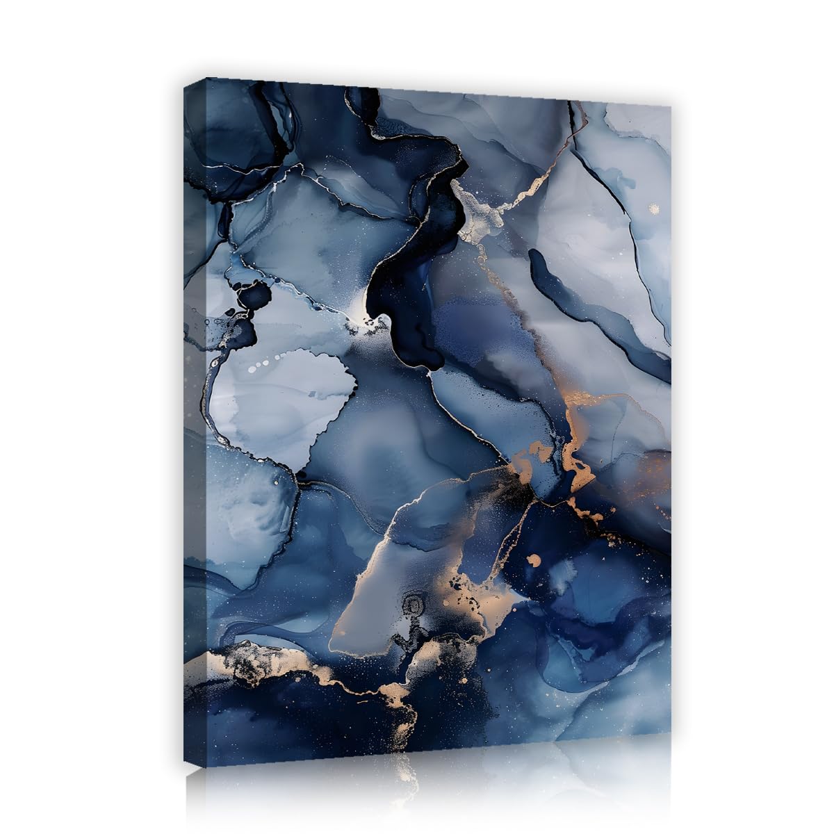 TOANGWALL Navy Blue Canvas Wall Art Abstract Marble Texture Mineral Geode Liquid Veins Pattern Print Modern Framed Mural Pictures for Living Room Bed Dining Decor 65x80cm