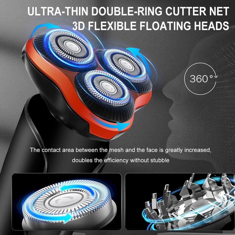 Image of (𝟏𝟓 𝐘𝐞𝐚𝐫𝐬 𝐖𝐚𝐫𝐫𝐚𝐧𝐭𝐲) Cordless Rechargeable 3-Head Electric Shaver for Men | Waterproof Wet & Dry Rotary Shaver | Super-Fast Charging, 120-Min Runtime & LED Battery Indicator