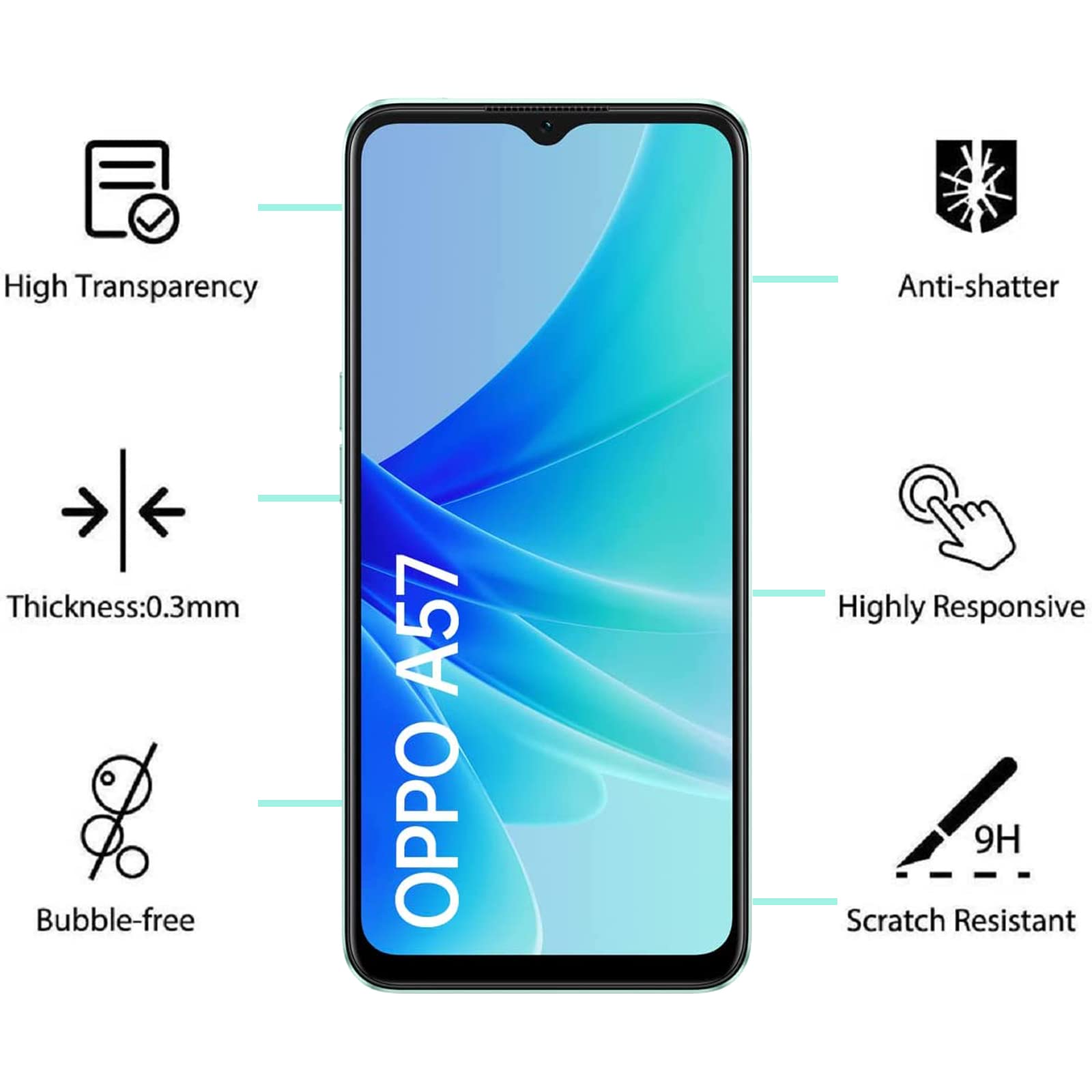 NEW'C Cover per Oppo A57 4G Gel TPU in silicone ultra trasparente e 2 × vetro temperato per Oppo A57 4G, Pellicola proteggi schermo