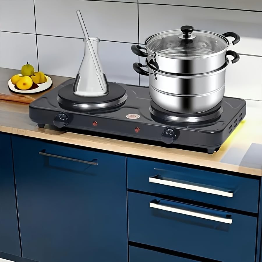 Miniatura 7 de Placa eléctrica de doble quemador, placa eléctrica portátil de 2000 W con elementos calefactores dobles y control de temperatura ajustable para el