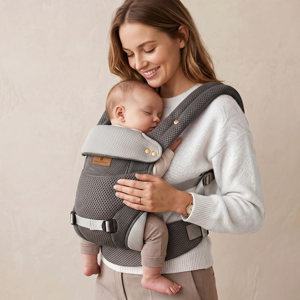 StarAndDaisy Baby Carrier for 0 to 3 Year Baby Carrying Bag/Carrier for new Born with 2 Carry Positions Front & Back Baby Carrying Bag with Breathable Fabric & M Shape Support (Greey)-image-20