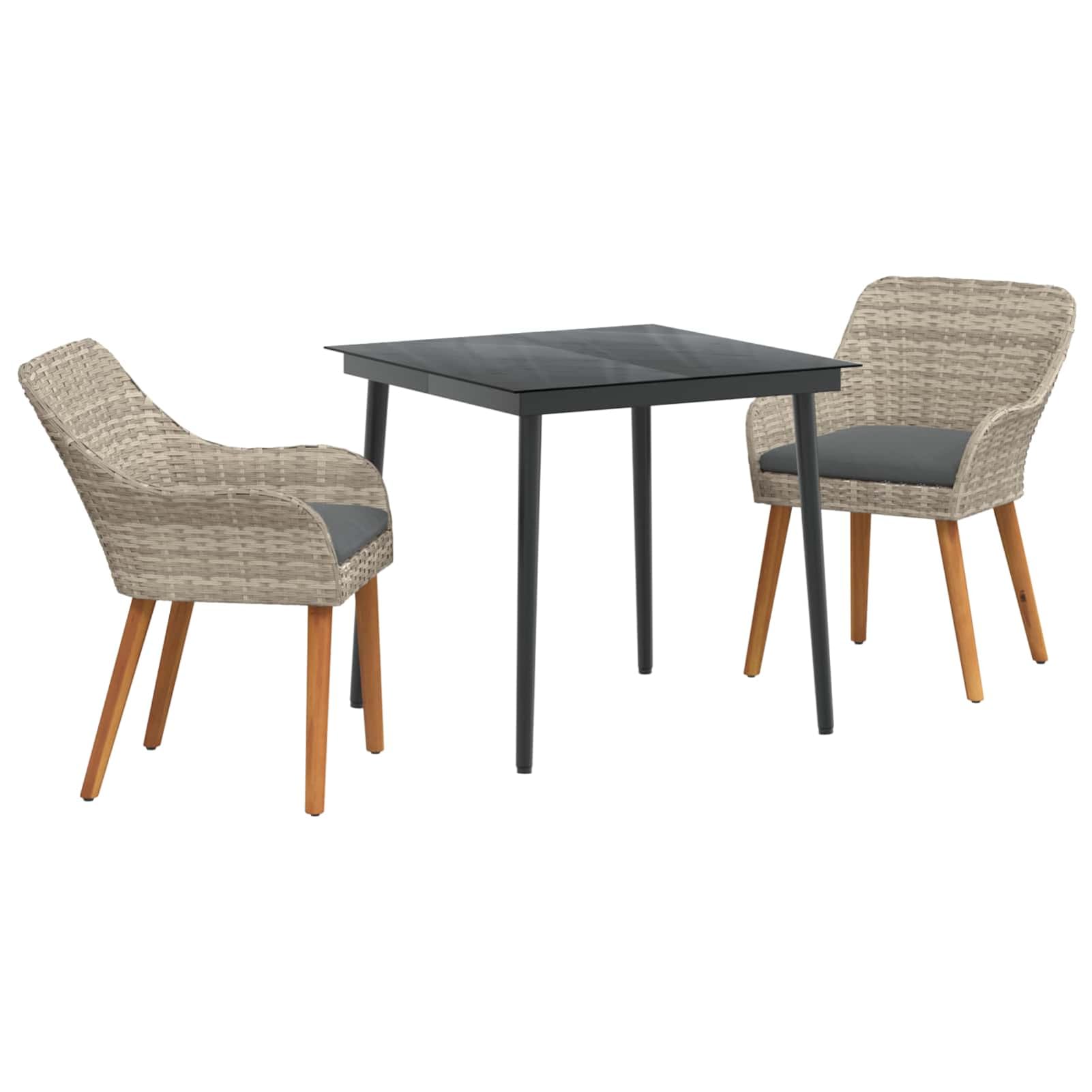 Geecher Set da Pranzo per Giardino, 3 Pezzi in polyrattan Grigio Chiaro con Cuscini Esterni, Tavolo 200x100 cm e sedie 62.5x55x82 cm, Moderno e Resistente alle intemperie for Uso all'aperto