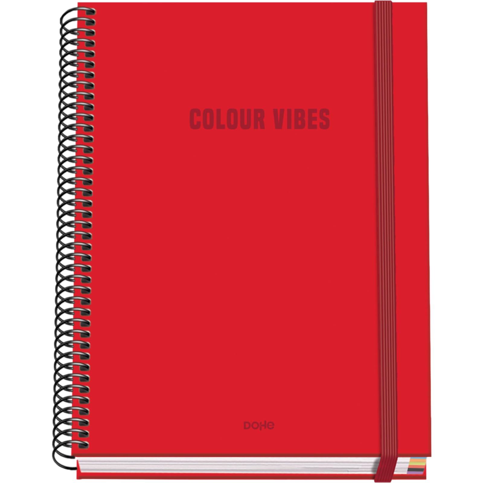 DOHE - A5 Squared Notebook – 100 Sheets, 90 gsm, Size 16.2x21 cm, Hard Cover, Ring-Bound with Elastic Closure, 5 mm Grid, School Supplies – COLOUR VIBES Red