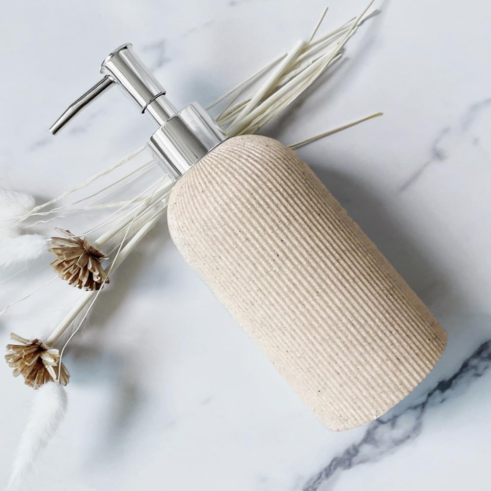 Lunestella Elegant Boho Beige Hand Soap Dispenser with Silver Pump