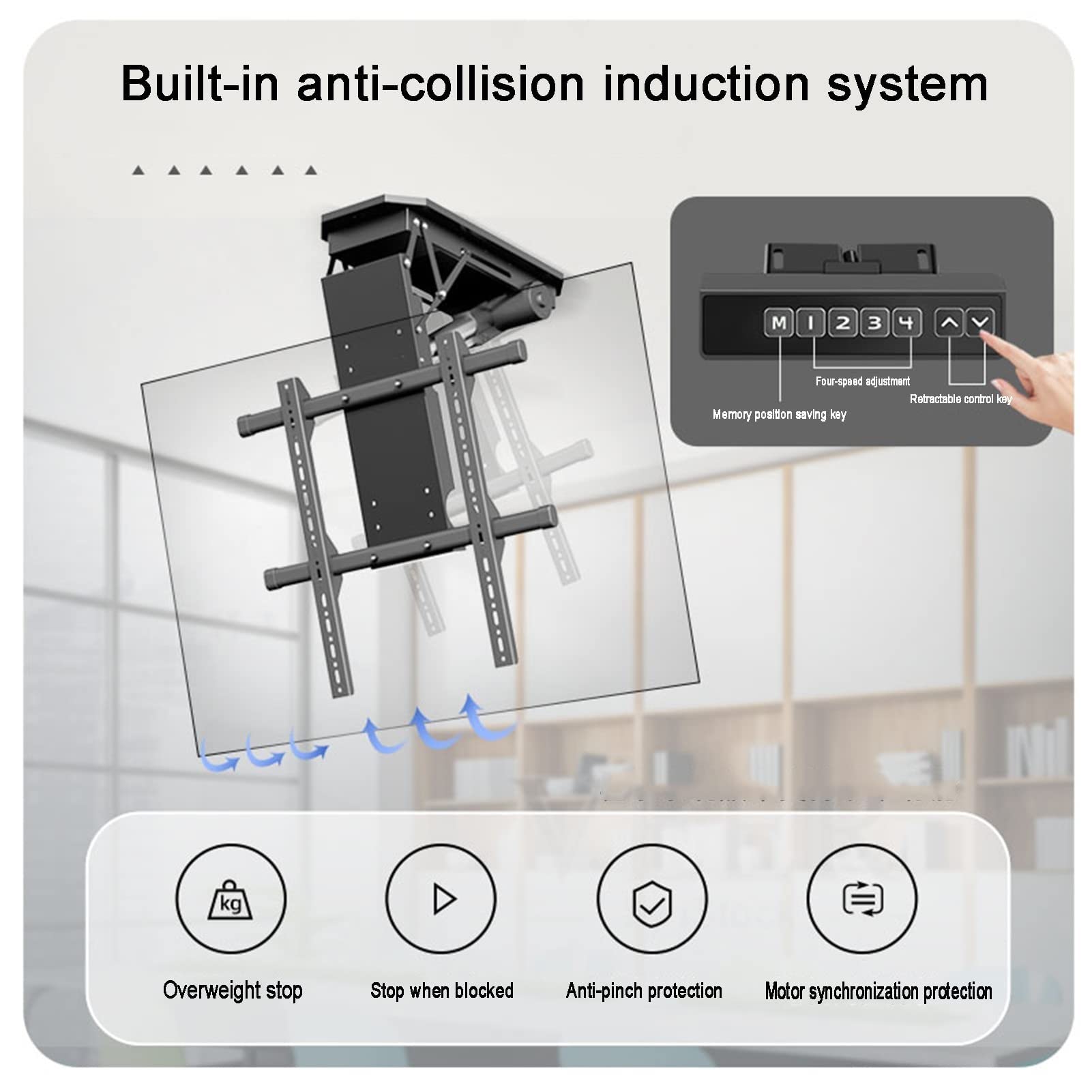 Soporte Motorizado para TV De Techo, Soporte Elevador para TV con Control Remoto E Interruptor, Soporte Abatible De 0 A 85° para TV/Monitor, para Televisores De 50 A 90 P