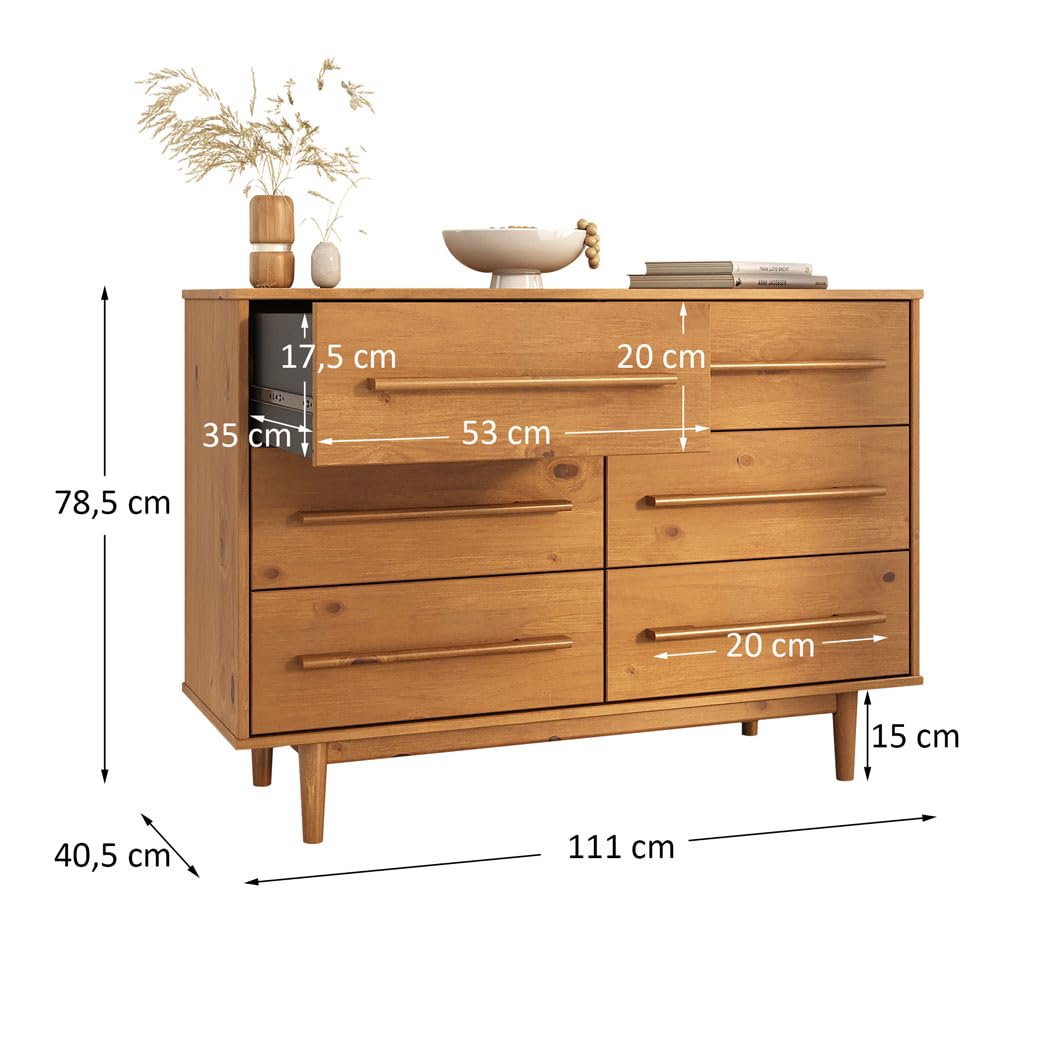 IDIMEX Comoda 6 Gavetas Casal Grande Madeira Freijo TECCA Quarto