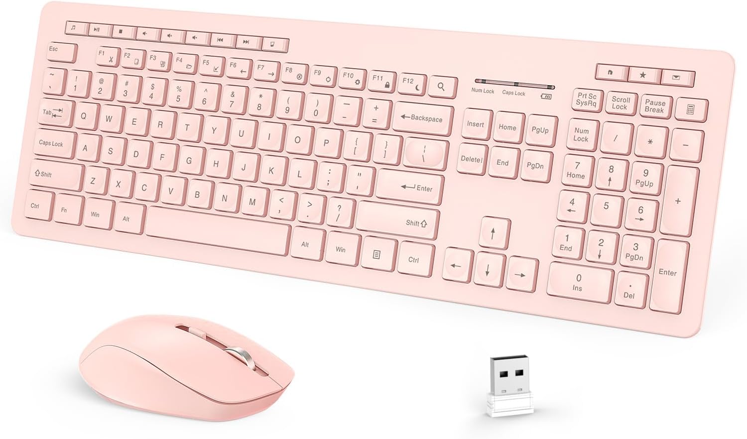 seenda Wireless Keyboard and Mouse Combo, 2.4GHz Cordless Quiet Keyboard Mouse with USB Receiver, Full Size Cute Pink Combo, Compatible for Windows Laptop Computer Desktop PC, Pink