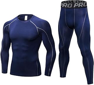 Mens Workout Compression Set Pants and Long Sleeve Shirts Winter Warm Thermal Baselayer Top & Bottom