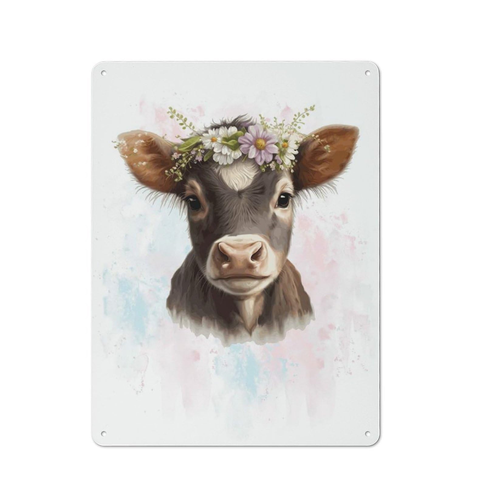 Junmoney Style-17 Floral Calf Baby Cow Farm Farmhouse Metal Sign 40X30cm, Barn Style Rustic Kitchen Decor For Cottage, Kitchen, Hallway Or Breakfast Nook