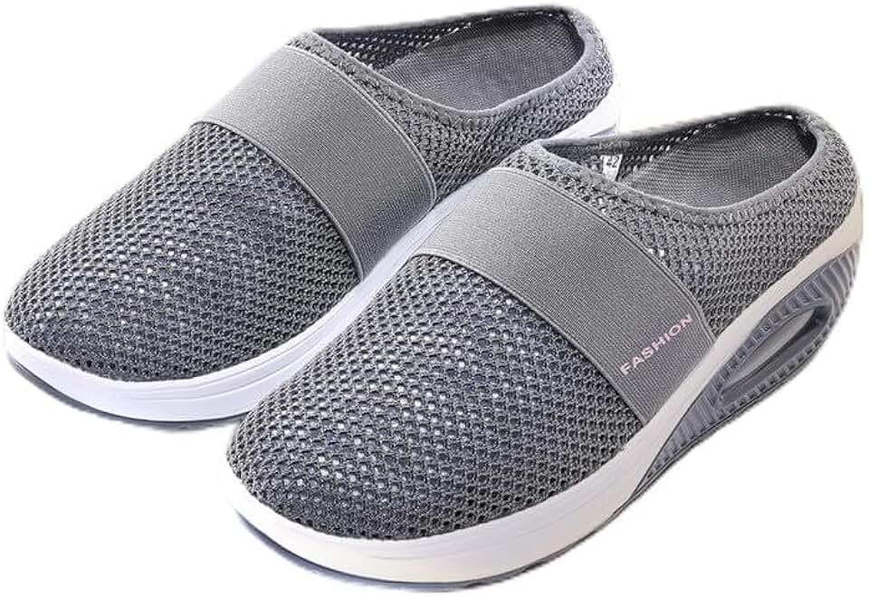 Tênis de caminhada feminino masculino, sem cadarço, bico largo, suporte de arco, ortopédico, acolchoado, sola grossa, zero queda, cinza escuro