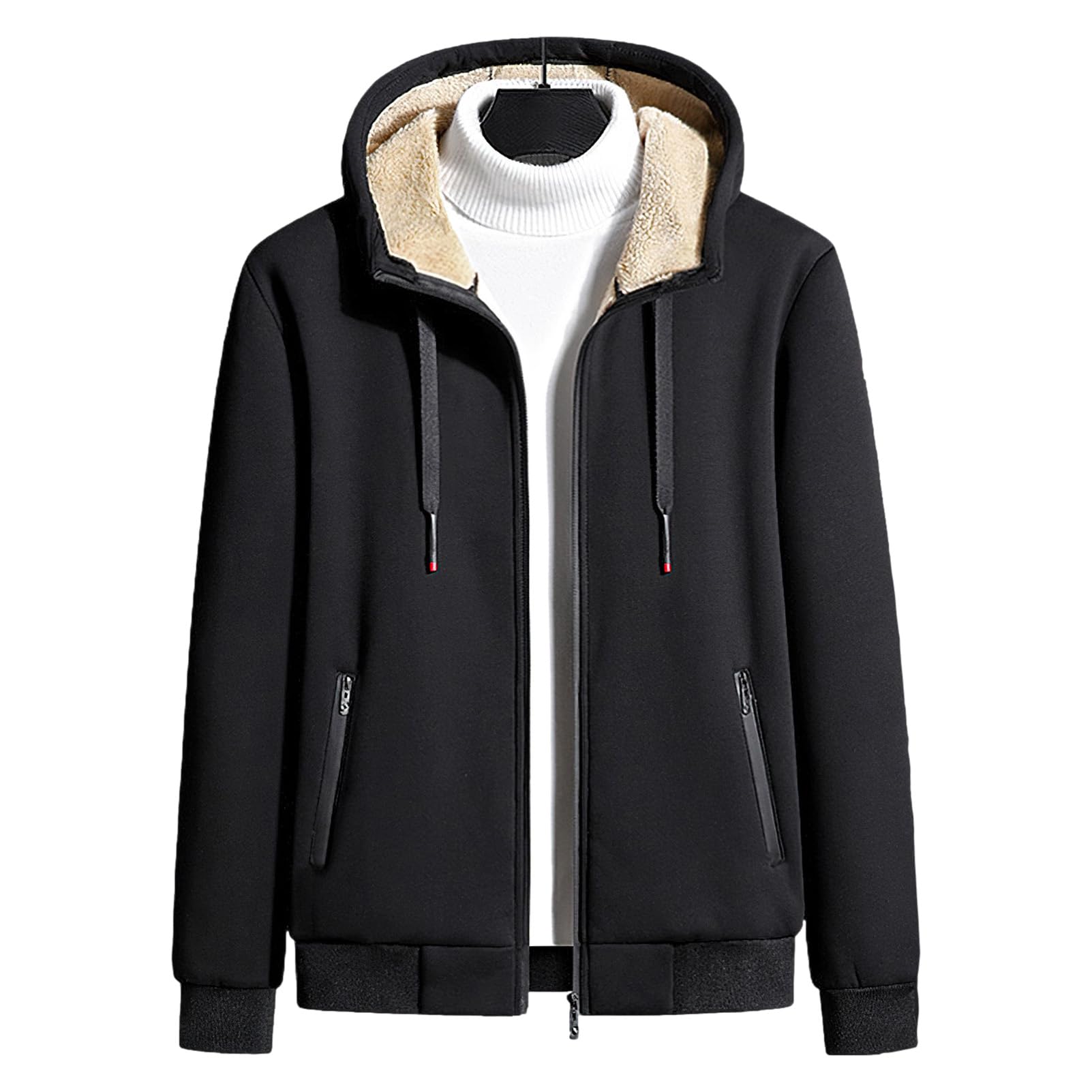 Herren Winter Fleece Gefüttert Baumwoll Trainingsanzug Set Kapuzenjacke und Jogginghose mit Reißverschlusstaschen